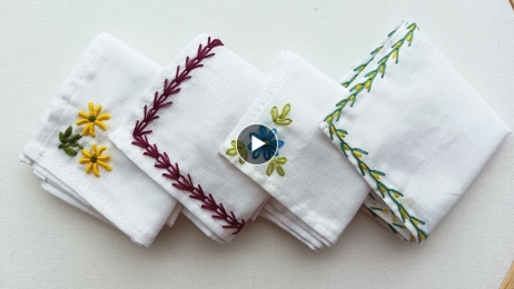 VERY EASY HANDKERCHIEF HAND EMBROIDERY DESIGNS FOR BEGINNERS#outline and flower hand embroidery