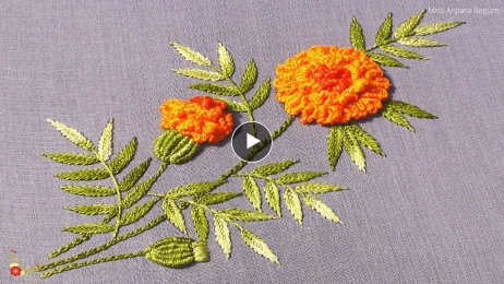 Cute Hand Embroidery Ideas, Marigold Stitch Embroidery, Hand Embroidery Latest Flower Design-474