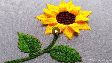 Classy Hand Embroidery designs, Sunflower Embroidery with new stitches, Royal Embroidery art-346