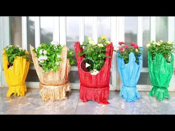Absolutely Amazing, DIY Colorful Flower Pots from Old Towels and Cement